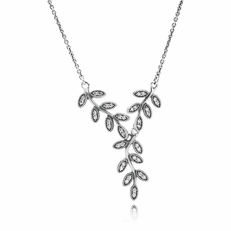 Pandora Sparkling Leaves Pendant Necklace Ireland - Sterling Silver/Cubic Zirconia - 947621ADP